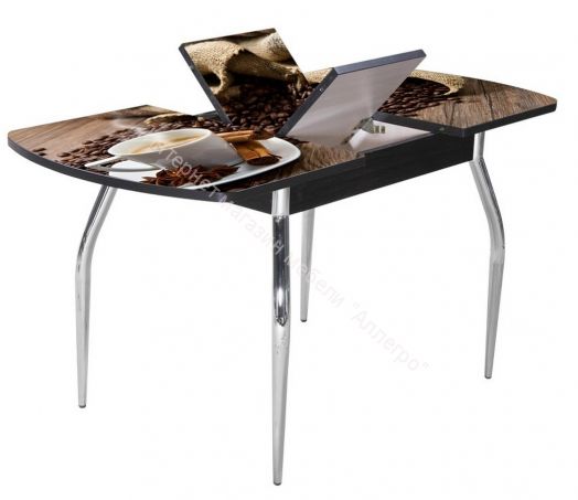 Стол раздвижной со стеклом "Грация" (1,45) Беленый дуб/Фотопечать Кофе R 012