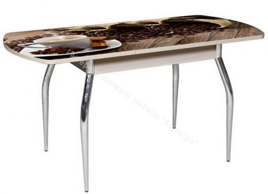 Стол раздвижной со стеклом "Грация" (1,45) Беленый дуб/Фотопечать Кофе R 012