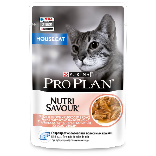 Влажный корм для кошек Pro Plan Nutrisavour Housecat кусочки в соусе с лососем 85 гр