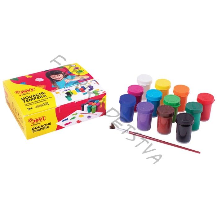 Гуашь 12 цветов х 15 мл, JOVI, картон, европодвес, кисть в подарок