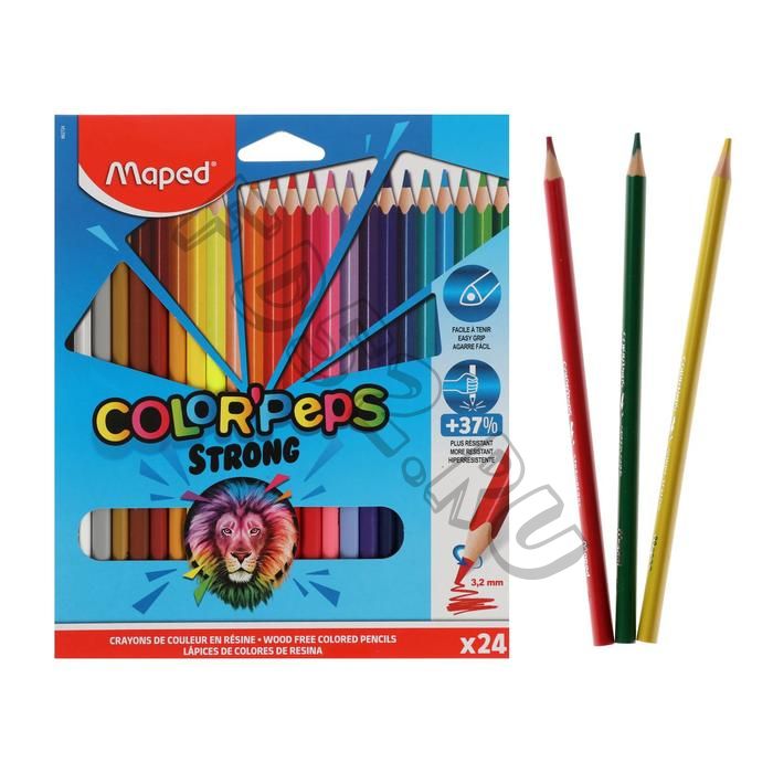 Карандаши 24 цвета Maped Color Peps Strong пластиковые, повышенной прочности, европодвес