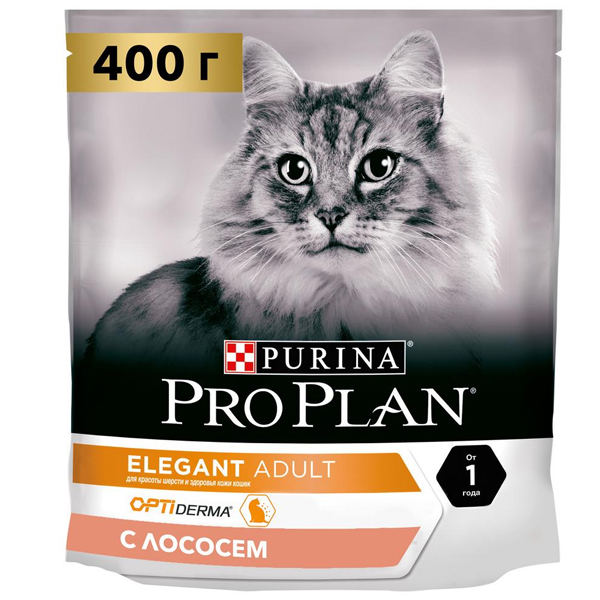 Корм сухой Pro Plan Optiderma Elegant для красоты шерсти и здоровья кожи, с лососем 0.4кг