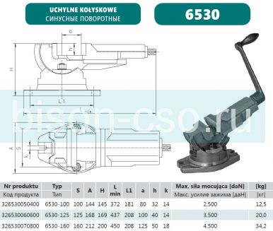 Тиски станочные 6530-125 Bison-Bial (Польша) 2-х поворотные