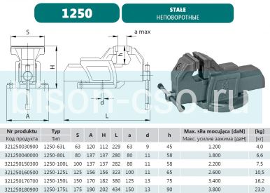 Тиски слесарные неповоротные 1250-125 Bison-Bial (Польша)