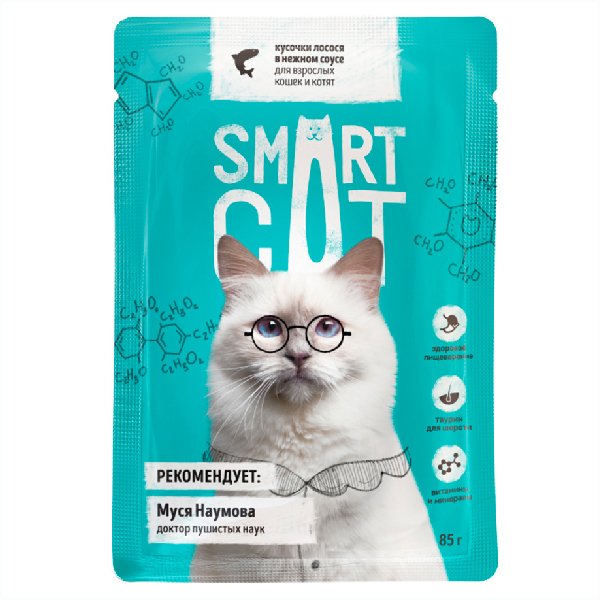 Влажный корм для кошек Smart Cat кусочки в соусе с лососем