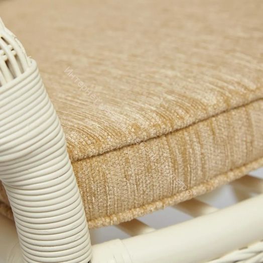 Комплект обеденный "ANDREA GRAND" (стол со стеклом+6 кресел+ подушки) TCH White (белый), Ткань рубчик, цвет кремовый