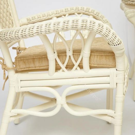 Комплект обеденный "ANDREA GRAND" (стол со стеклом+6 кресел+ подушки) TCH White (белый), Ткань рубчик, цвет кремовый