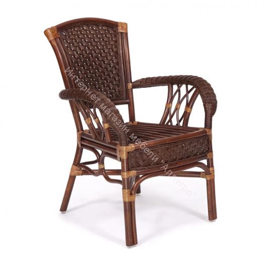 Комплект обеденный "ANDREA GRAND" (стол со стеклом+6 кресел+ подушки) Pecan Washed (античн. орех), Ткань рубчик, цвет кремовый