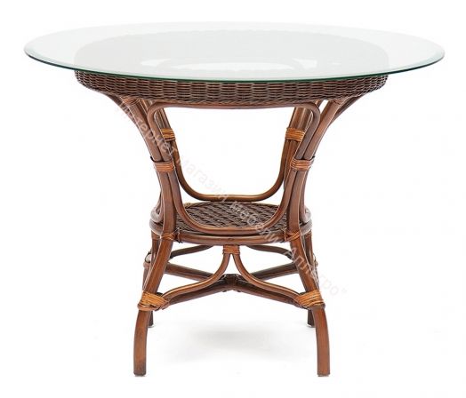 Комплект обеденный "ANDREA" ( стол со стеклом + 4 кресла + подушки) Pecan Washed (античн. орех), Ткань рубчик, цвет кремовый