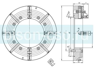 Токарный патрон BISON-BIAL 4317-16"-8-5,3" HD для обработки труб Токарный патрон BISON-BIAL 4317-16"-8-5,3" HD для обработки труб