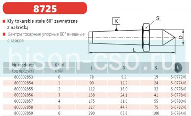 Центр упорный BISON тип 8725-3 КМ3 Польша с отжимной гайкой