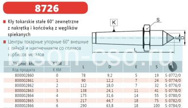Центр упорный Bison-Bial Польша тип 8726-4 КМ4 с отжимной гайкой и наконечником ВК