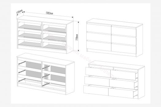 Комод Мори МК1380.6 с 6 ящиками Белый