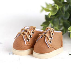 Обувь для кукол  5 см - Ботиночки матовые с вощеными шнурками - Рыже-коричневые