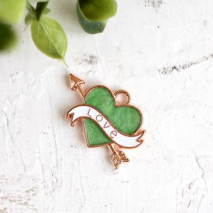 Подвеска металлическая - Сердечко LOVE зеленое, 2,5 см