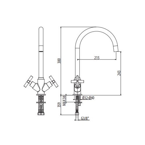 Смеситель для кухни Gattoni Arc 4 15500 схема 2