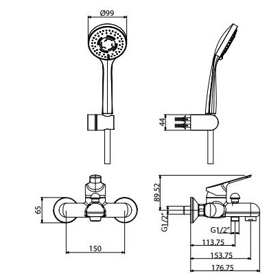 Смеситель для ванны Gattoni H2OMIX4000 4001040C0 схема 3