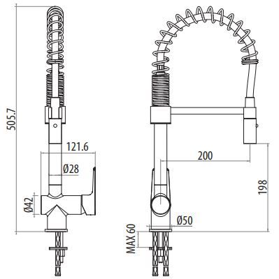 Смеситель для кухни с гибким изливом, 2 режима Gattoni H2OMIX3000 3075 схема 2