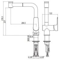 Смеситель для кухни с вытяжным изливом Gattoni H2OMIX3000 3070 схема 2