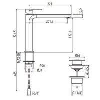 Смеситель для раковины Gattoni H2OMIX7000 MINI 70042 средний схема 2