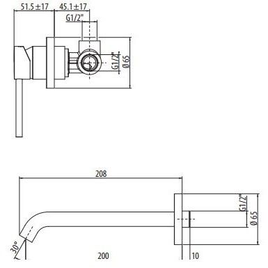 Смеситель для раковины встраиваемый Gattoni Circle Two 9137 излив 208 мм схема 2