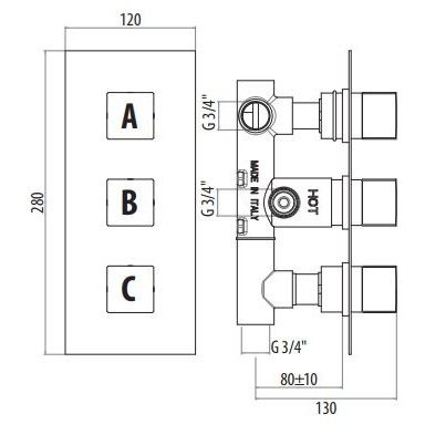 Смеситель для душа встраиваемый, на 2 выхода Gattoni Color Cube TS992/25 схема 2