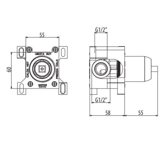 Элемент скрытого монтажа Gattoni BUILT-IN BOX на 1 выход для смесителя для душа SC053 ФОТО