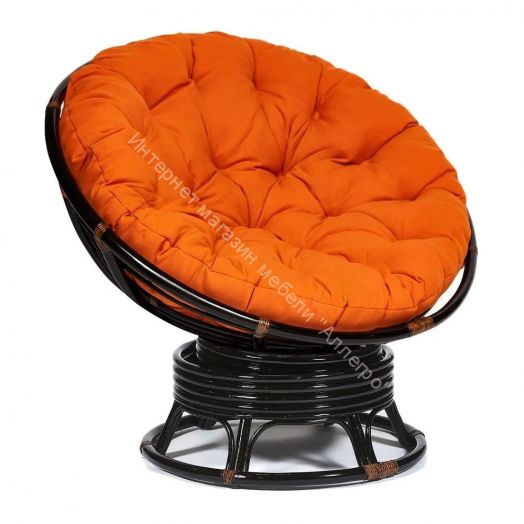 Кресло-качалка "PAPASAN" w 23/01 B / с подушкой / Antique brown (античный черно-коричневый), ткань Оранжевый, С 23