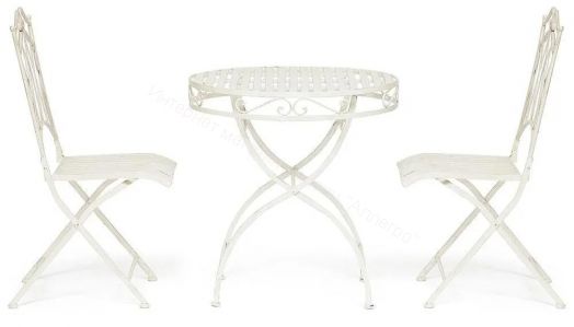 Комплект (стол + 2 стула) Secret de Maison PALLADIO (mod. PL08-8668/8669) металл, белый антик (antique white)