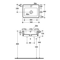 Раковина Kerasan Aquatech Ego 50x40 324101 схема 2