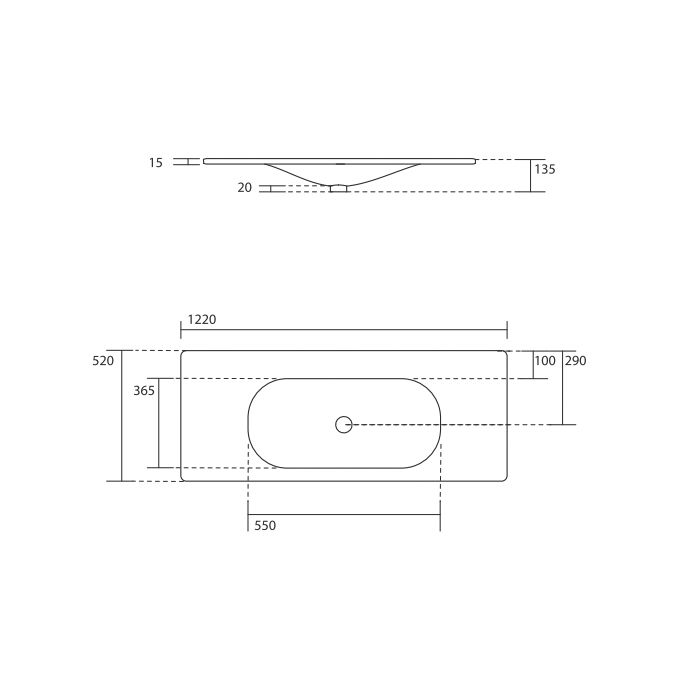 Раковина Kerasan Shape 122x52 с 1 отверстием 5480 схема 2