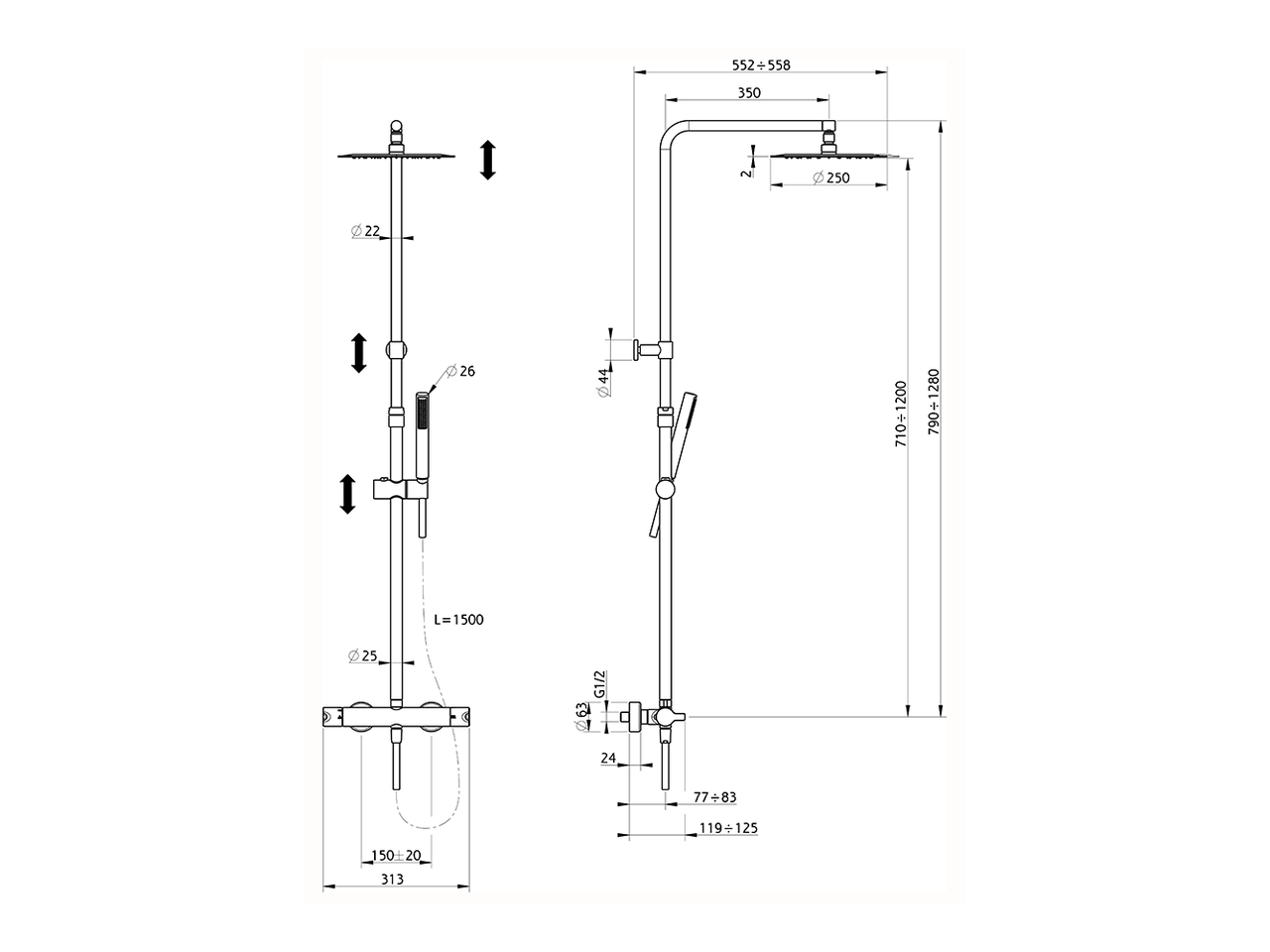 Душевая колонна Cisal Colonne Doccia C2C8403A схема 2