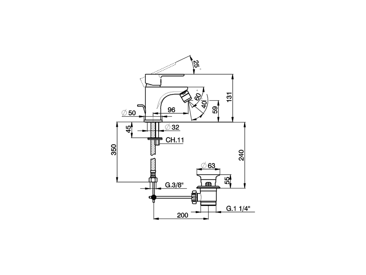 Смеситель для биде Cisal Tender C2000550 схема 2