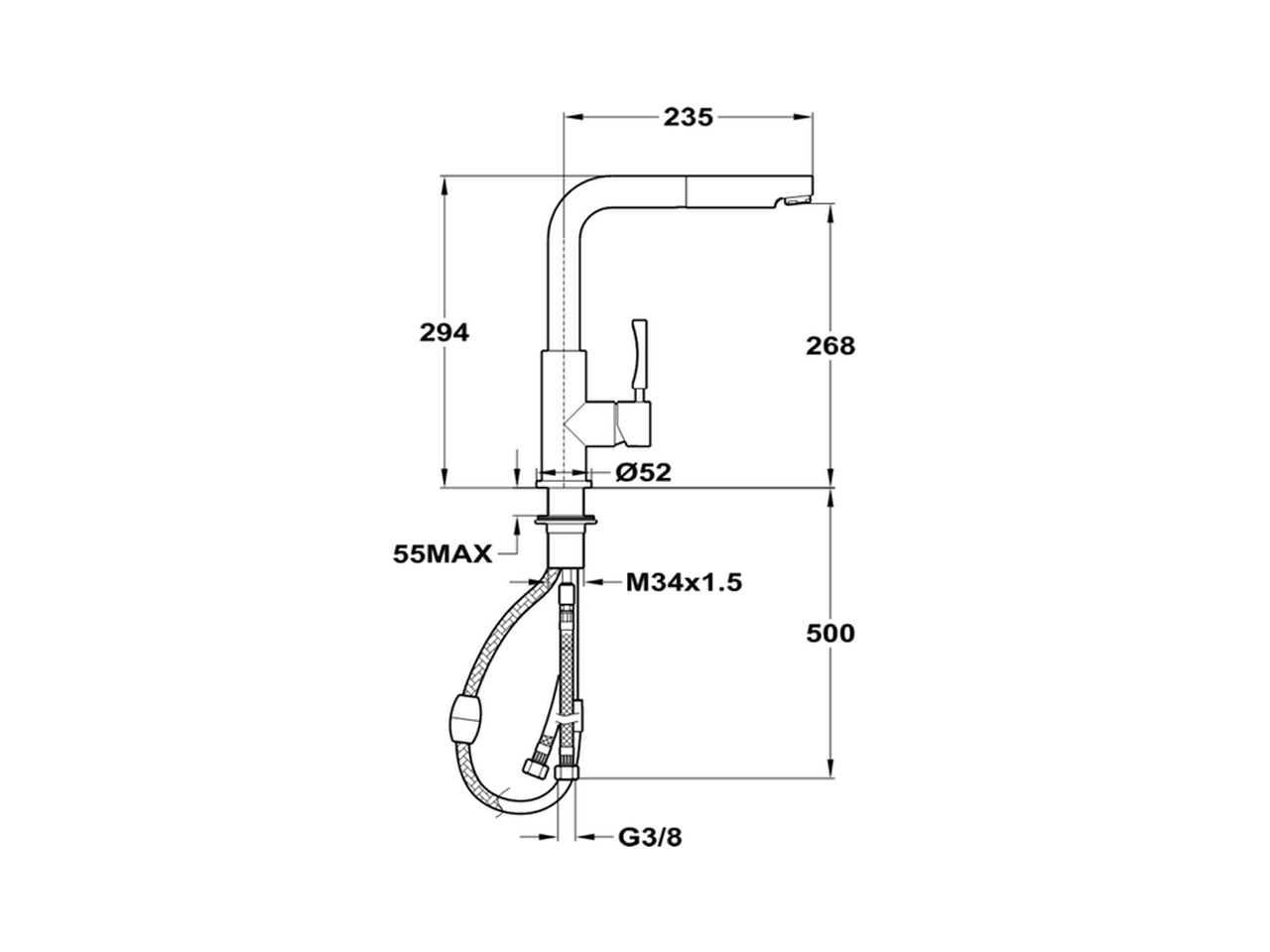 Кухонный смеситель Cisal Kitchen LC000070 с выдвижным изливом схема 2