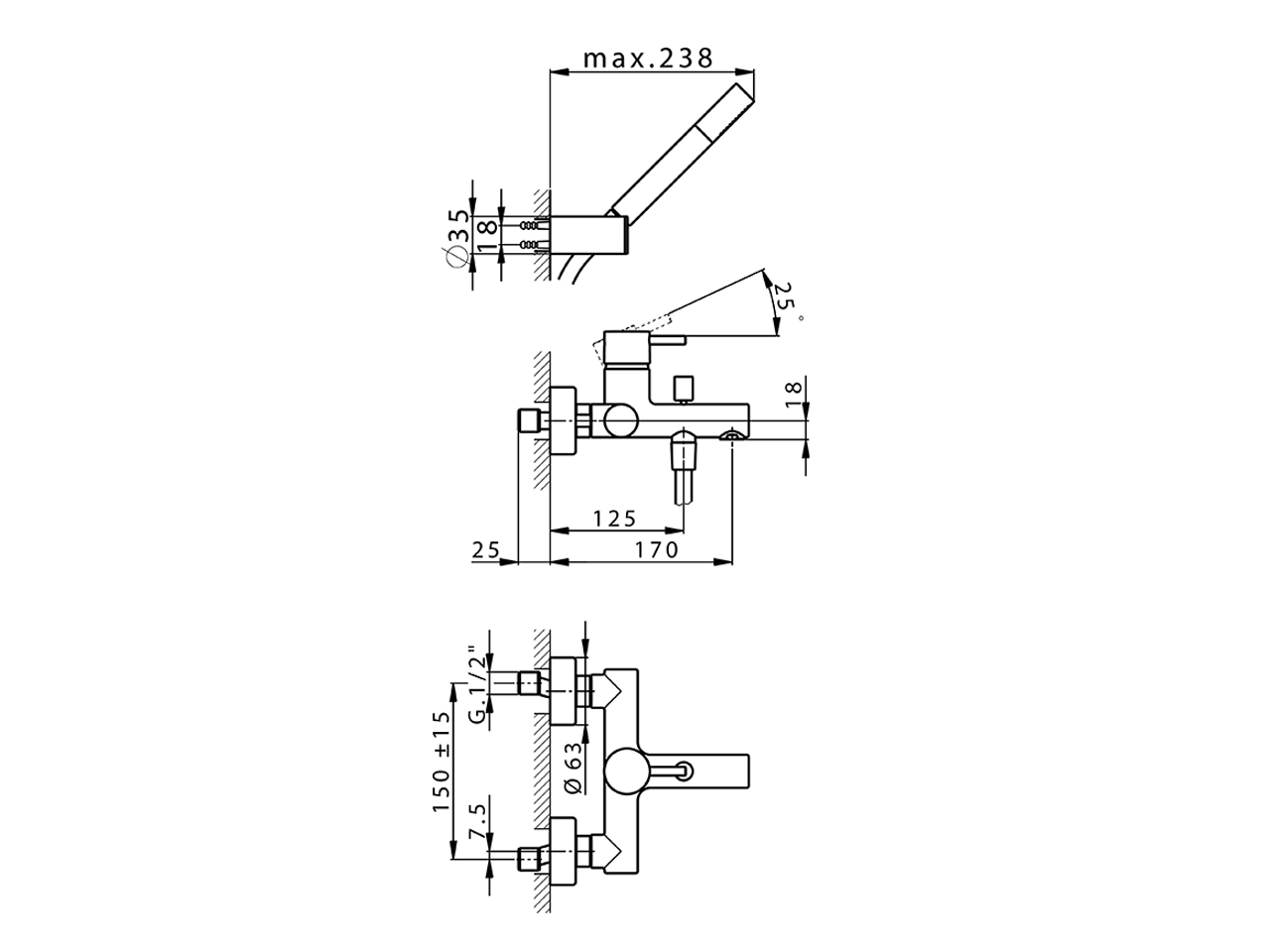 Смеситель для ванны Cisal Less Minimal LM000130/LM000121 схема 4