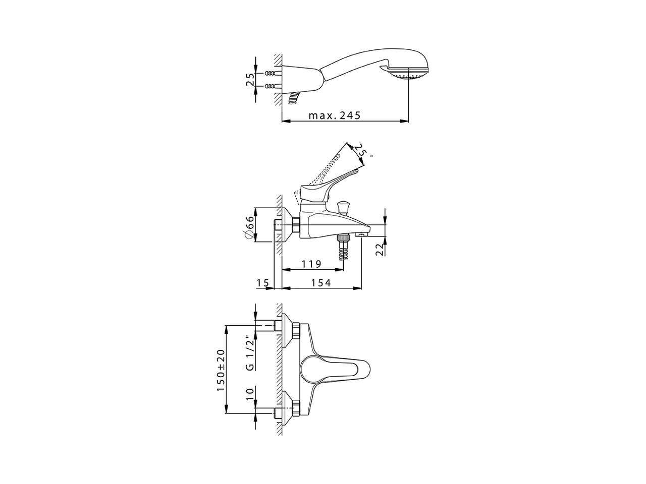 Смеситель для ванны Cisal Mito 3 M3000130/M3000120 схема 4