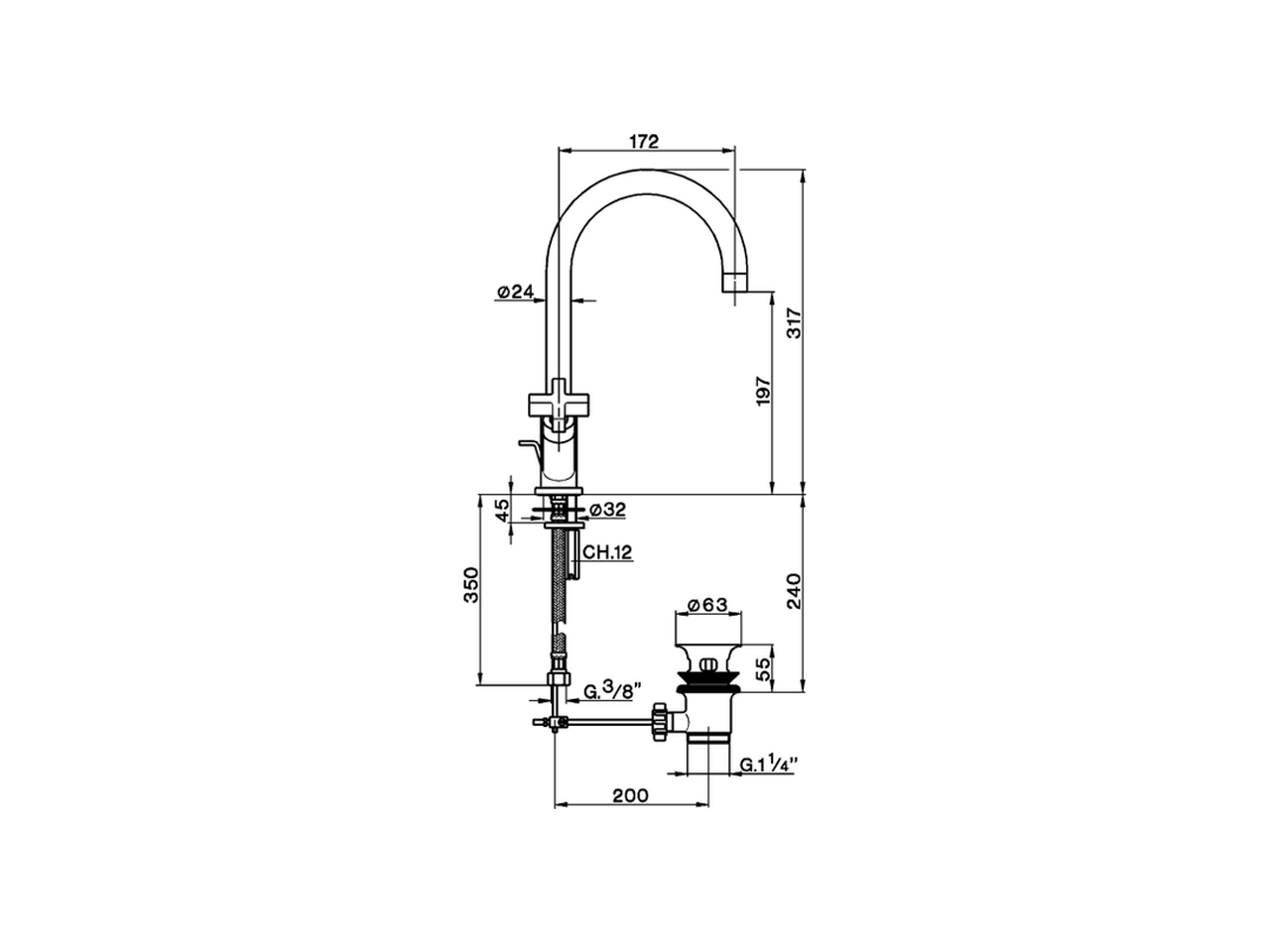 Смеситель для раковины Cisal Barcelona BA000520 схема 2