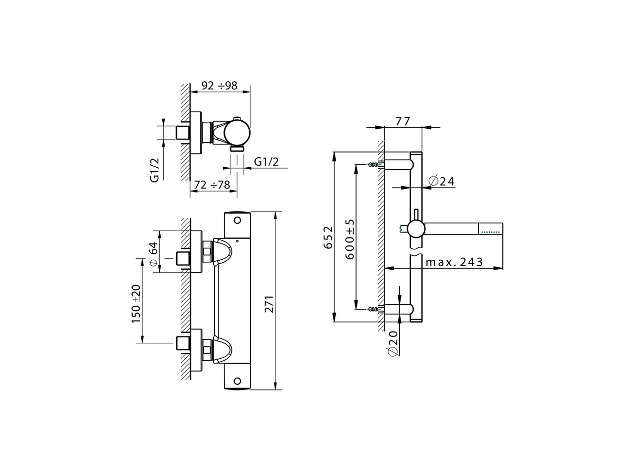 Смеситель для душа Cisal Slim SMT01010/SMS01010 схема 4