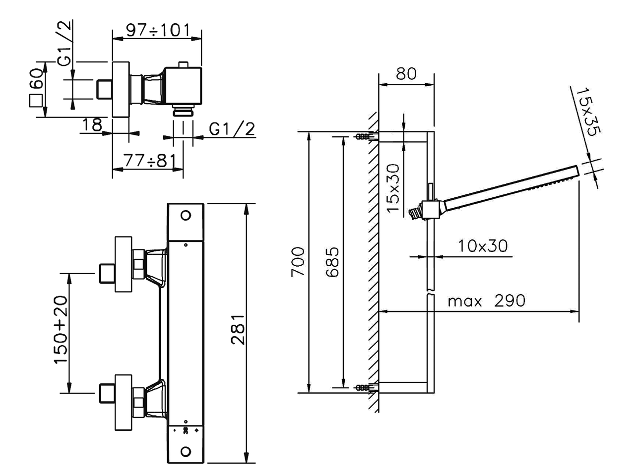 Смеситель для душа Cisal Wave WET01010/WES01010 схема 4