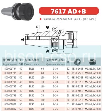 Цанговый патрон Bison-Bial Польша 7617-40-16-60 KWN  кон. 40 AD+B ER16
