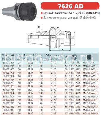 Цанговый патрон Bison-Bial Польша 7626-40-25-130 KWN  кон. 40 AD ER25
