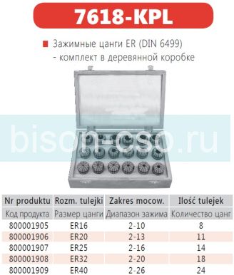 Набор цанг 7618 ER16 Bison-Bial Польша из 8шт