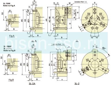 Патрон токарный Autogrip 3L-210A8 механизированный с увеличенным ходом кулачка и большим сквозным отверстием