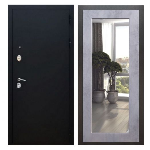 Дверь входная металлическая Great Doors H5 Черный муар Зеркало 18 Бетон Светлый