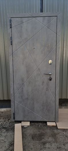 Дверь Входная REX Дуэт Б 3К Зеркало бетон темный/Силк сноу