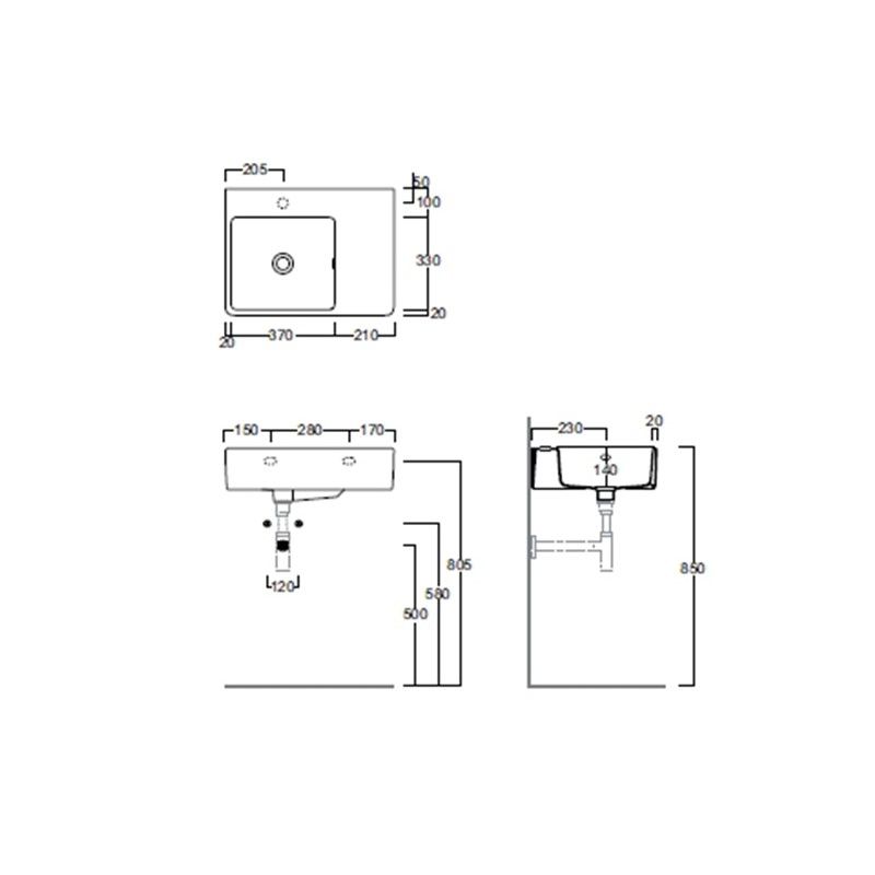 Раковина Simas Lavabi 60x45 с 1 отверстием QU60 схема 4