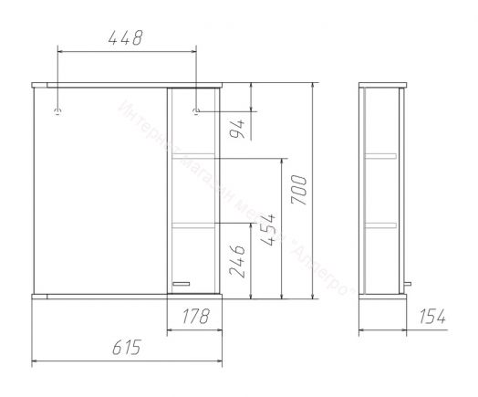 Шкаф-зеркало Классик 60 правый АЙСБЕРГ