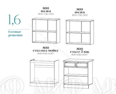 Кухонный гарнитур "Эвкалипт 2" 1,6 м