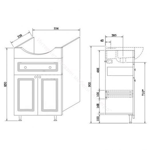 Тумба с умывальником "Элеганс 60 Софи с ящиками Sanflor