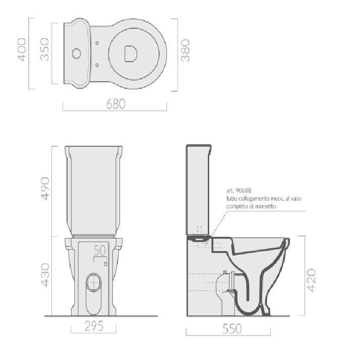 Бачок для унитаза Galassia Ethos 8490 с антиконденсационным пластиковым баком 49x40 схема 2